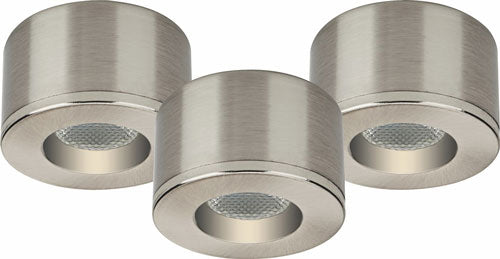 Malmbergs MD-29 LED Kit satin 3er Set LED Spots Einbau & Aufbau dimmbar Alu IP44 36mm – Einbaustrahler IP44, dimmbar, 36mm