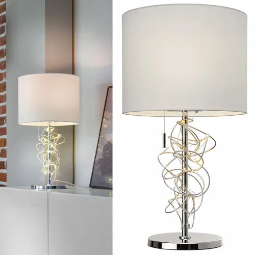 Design Tischlampe Jewel mit Leuchtdraht Stoffschirm weiß Tischlampe