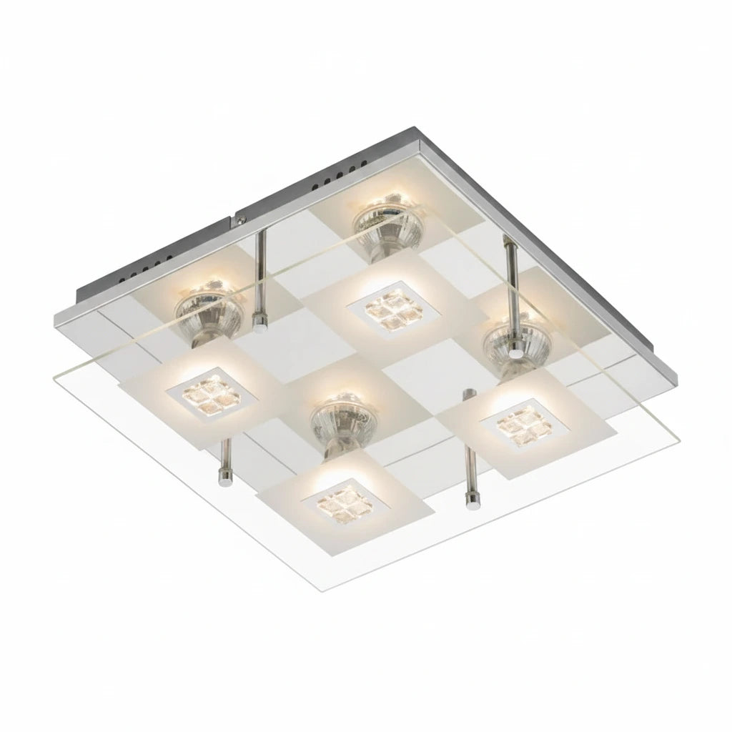 Eckige LED Deckenlampe Chrom mit Glas Glitzer inkl GU10 LED – Deckenleuchte dimmbar, GU10