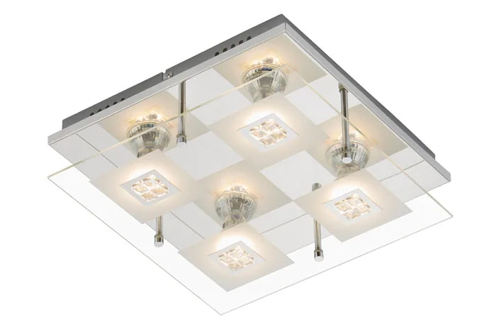 Eckige LED Deckenlampe Chrom mit Glas Glitzer inkl GU10 LED – Deckenleuchte dimmbar, GU10