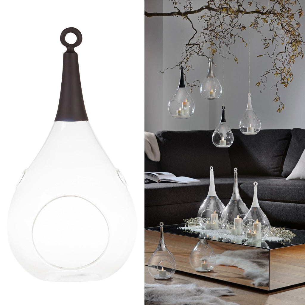 Taura schwarz klein Windlicht zum aufhängen Glas