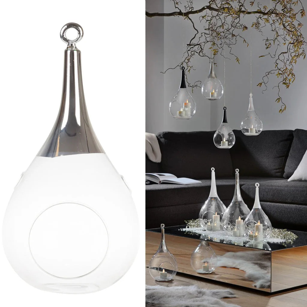 Taura Chrom silber klein Windlicht zum aufhängen Glas Hängedekoration