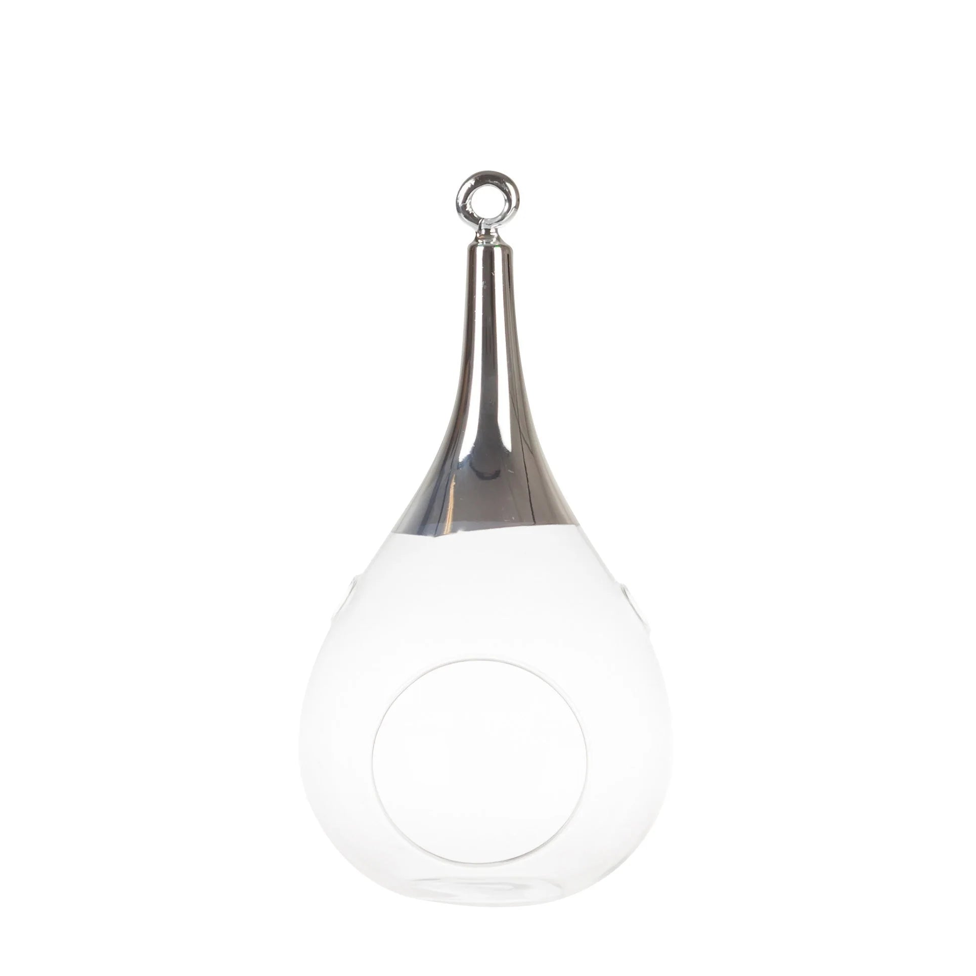 Taura Chrom silber klein Windlicht zum aufhängen Glas Hängedekoration mundgeblasen, handbemalt