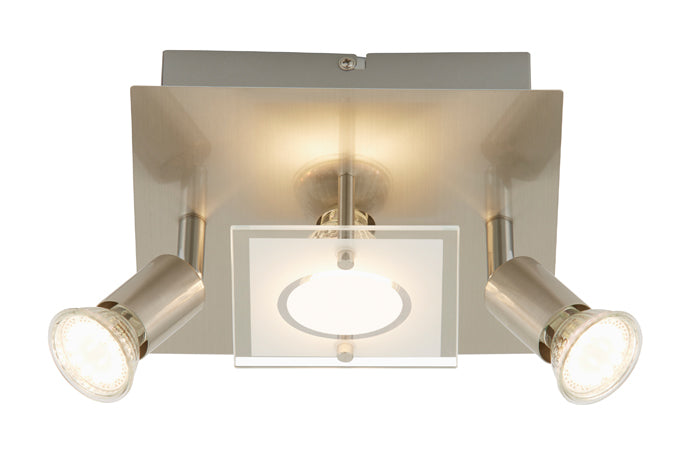 LED Deckenleuchte eckig mit Strahlern START 3flg nickel matt – Deckenleuchte dimmbar, GU10