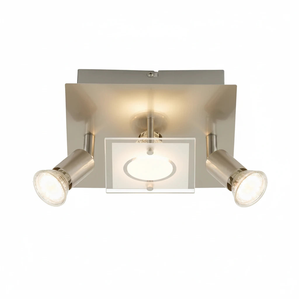 LED Deckenleuchte eckig mit Strahlern START 3flg nickel matt – Deckenleuchte dimmbar, GU10