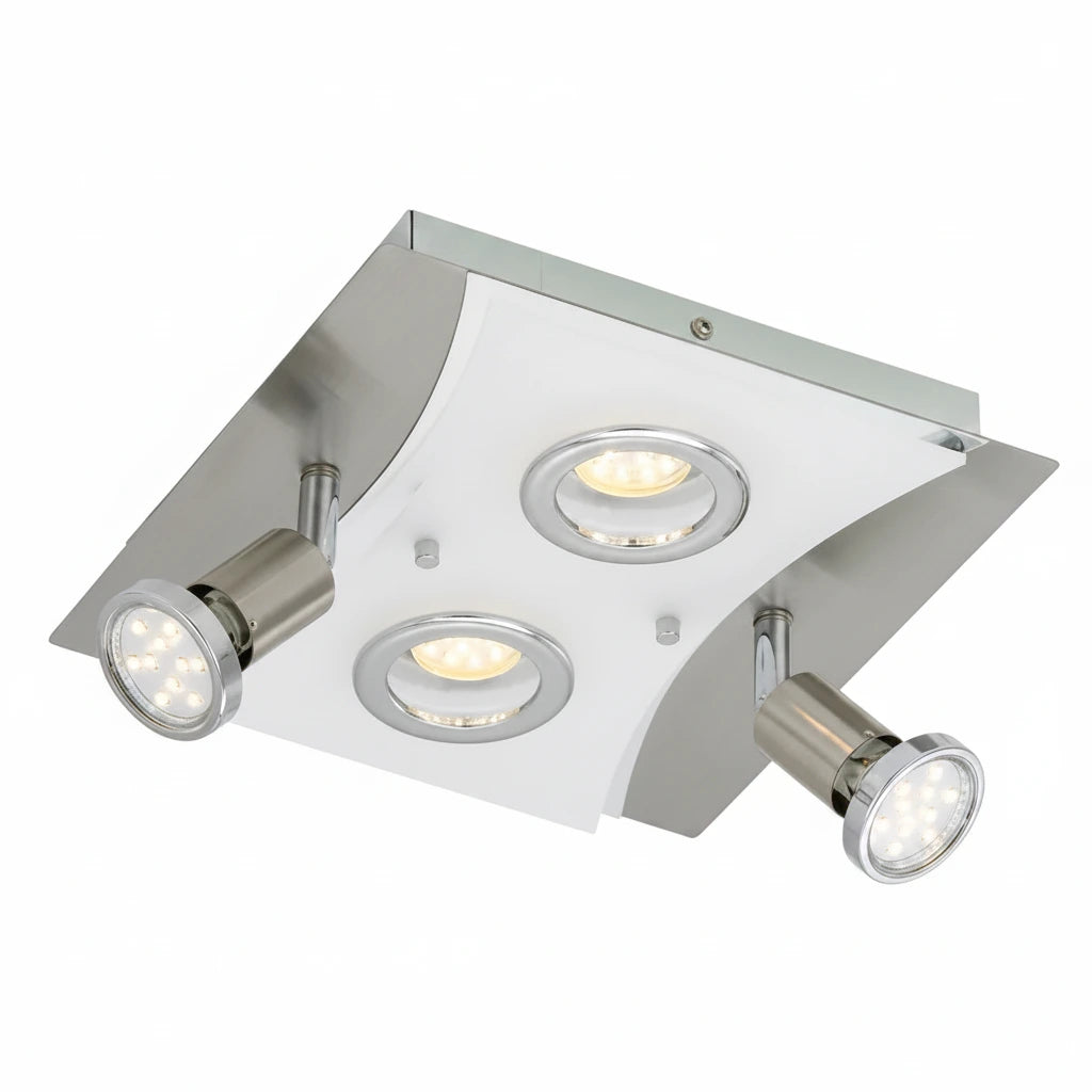 LED Deckenleuchte eckig mit Strahlern RIPOSO 4flg nickel matt – Deckenleuchte dimmbar, GU10