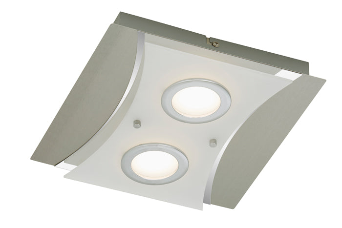 LED Deckenleuchte eckig flach RIPOSO 2flg nickel matt – Deckenleuchte dimmbar