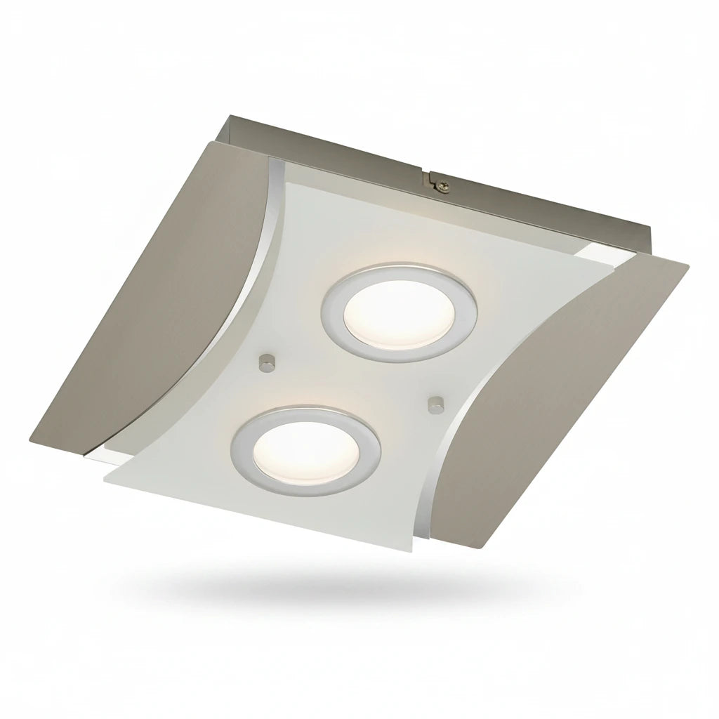 LED Deckenleuchte eckig flach RIPOSO 2flg nickel matt – Deckenleuchte dimmbar