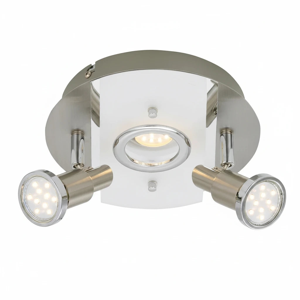 LED Deckenleuchte rund mit Strahlern RIPOSO 3flg nickel matt – Deckenleuchte dimmbar, GU10
