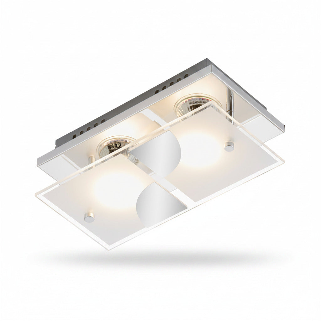 Rechteckige LED Deckenlampe Wandlampe aus Glas 2x GU10 – Deckenleuchte dimmbar, GU10