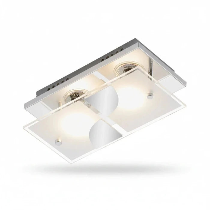 Rechteckige LED Deckenlampe Wandlampe aus Glas 2x GU10 – Deckenleuchte dimmbar, GU10