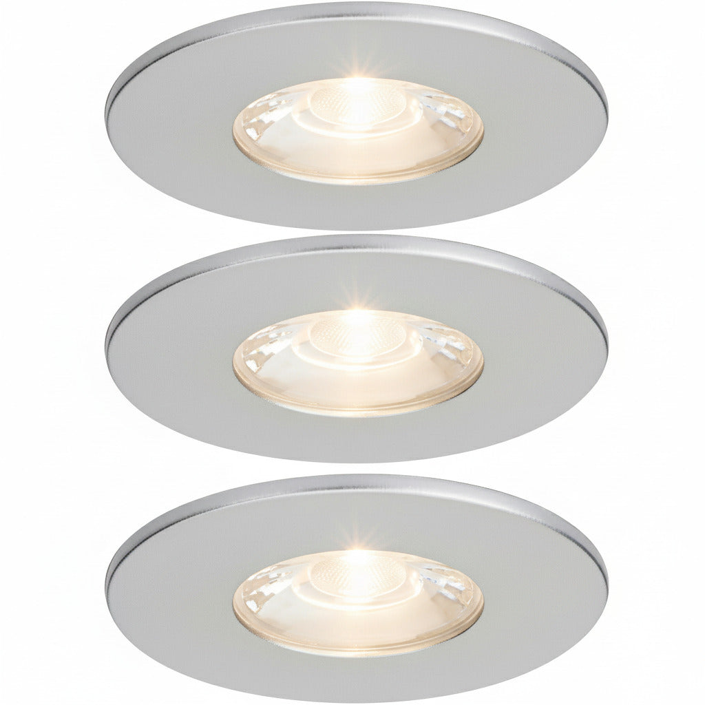 3x MD-881 LED Einbauspot silber dimmbar 4,5W 70mm warmweiß IP44 – Einbaustrahler IP44, dimmbar, 70mm