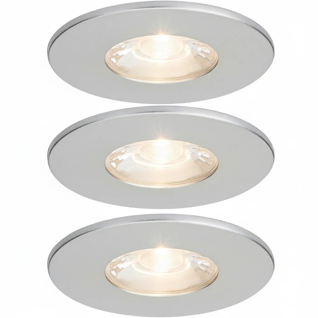 3x MD-881 LED Einbauspot silber dimmbar 4,5W 70mm warmweiß IP44 – Einbaustrahler IP44, dimmbar, 70mm