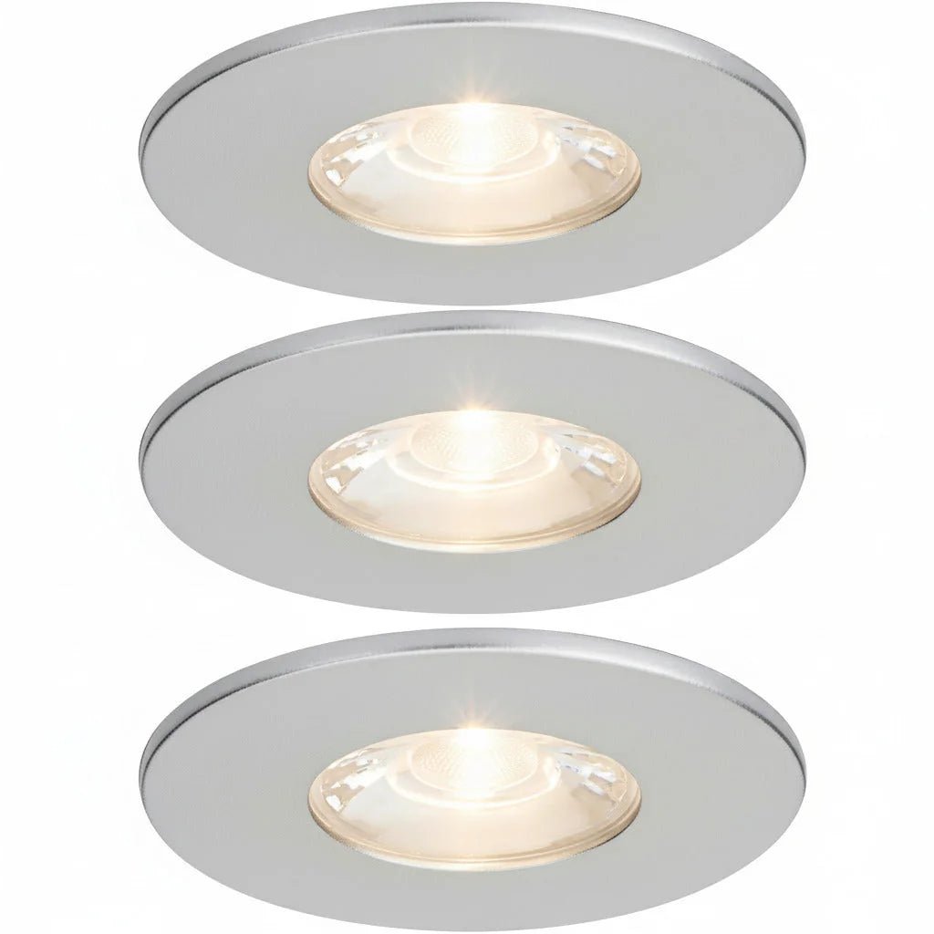 3x MD-881 LED Einbauspot silber dimmbar 4,5W 70mm warmweiß IP44 – Einbaustrahler IP44, dimmbar, 70mm