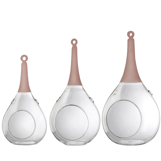 3er Set Taura rosa pink Windlicht zum aufhängen Glas Hängedekoration mundgeblasen, handbemalt