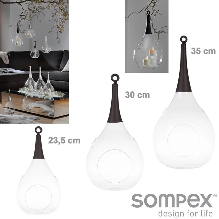 3er Set Taura schwarz Windlicht zum aufhängen Glas Hängedekoration