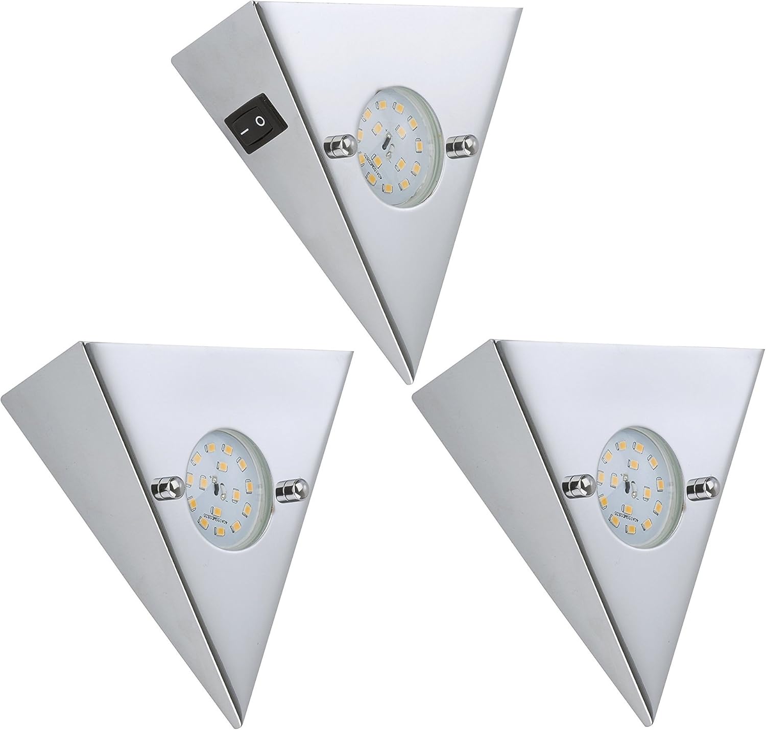 3er Set LED Unterbauleuchten dreieckig Chrom Küchen Unterbauleuchte warmweiß 3000K Briloner 7218-038