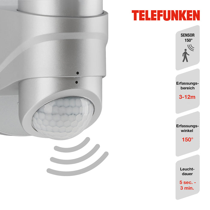 LED Außenleuchte mit Bewegungssensor silber 1600 Lm IP44