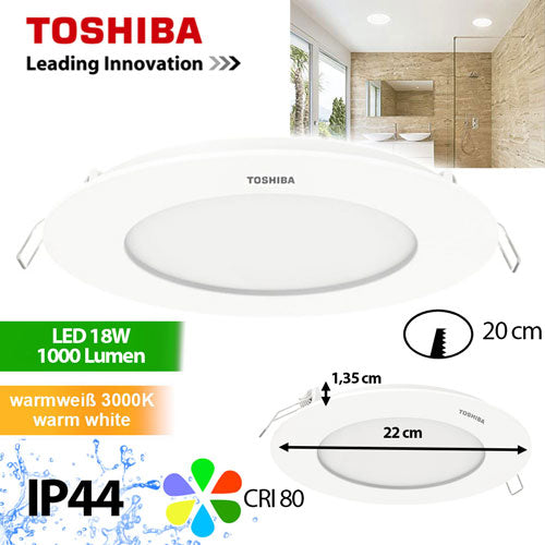 Toshiba LED Panel Downlight rund 18W 22cm warmweiß IP44 – Einbaustrahler IP44, dimmbar