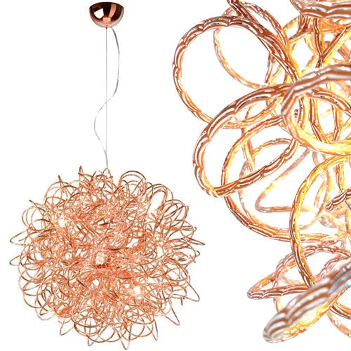 Design Hängelampe Mystic Kugel aus Draht in Kupfer 60cm – Pendelleuchte dimmbar