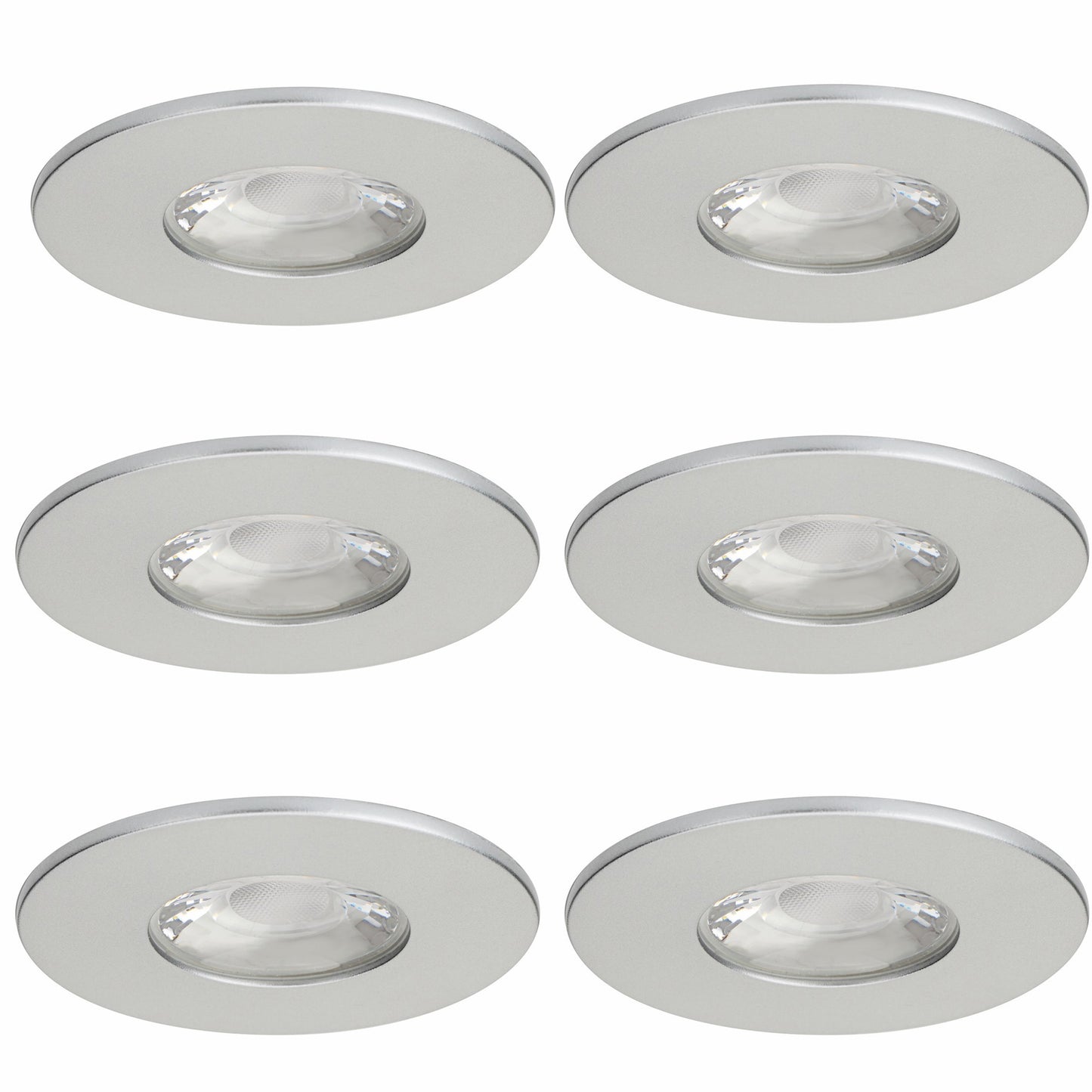 6x MD-881 silber LED Einbauspot dimmbar 4,5W 70mm warmweiß IP44 – Einbaustrahler IP44, dimmbar, 70mm