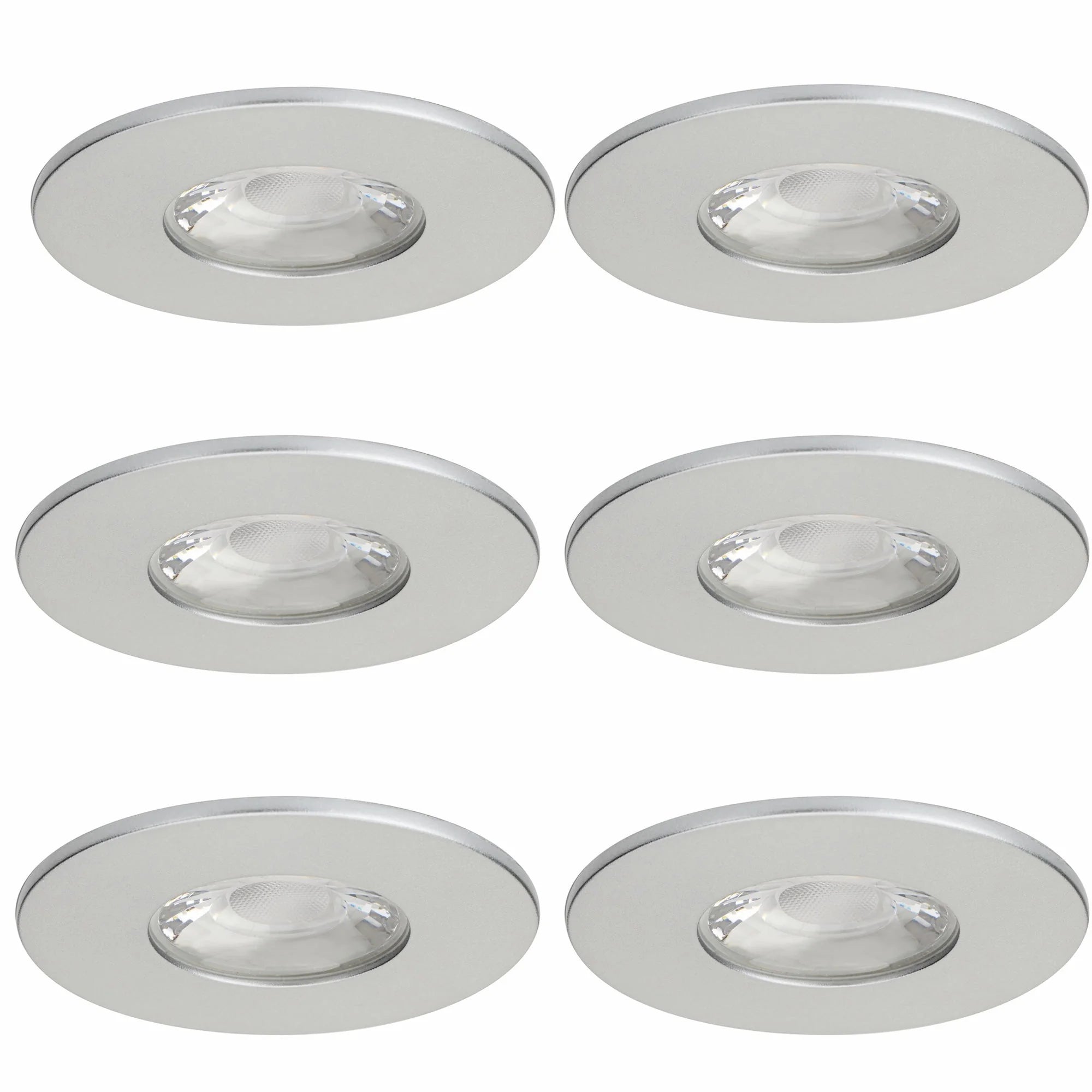 6x MD-881 silber LED Einbauspot dimmbar 4,5W 70mm warmweiß IP44 – Einbaustrahler IP44, dimmbar, 70mm