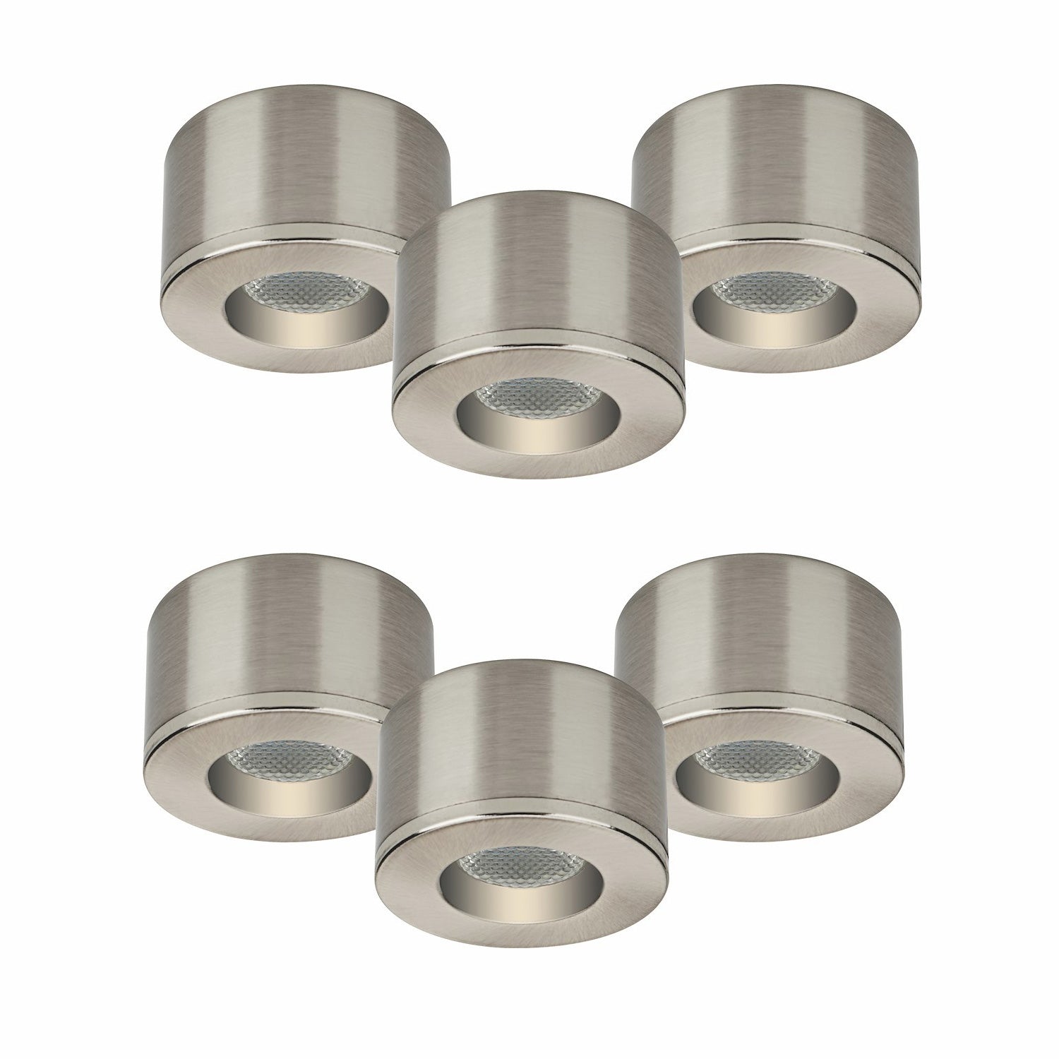 Malmbergs MD-29 LED Kit satin 6er Set LED Spots Einbau & Aufbau dimmbar Alu IP44 36mm – Einbaustrahler IP44, dimmbar, 36mm