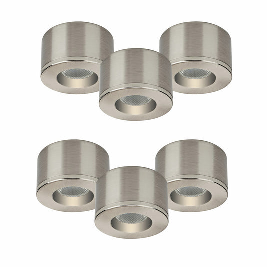 Malmbergs MD-29 LED Kit satin 6er Set LED Spots Einbau & Aufbau dimmbar Alu IP44 36mm – Einbaustrahler IP44, dimmbar, 36mm