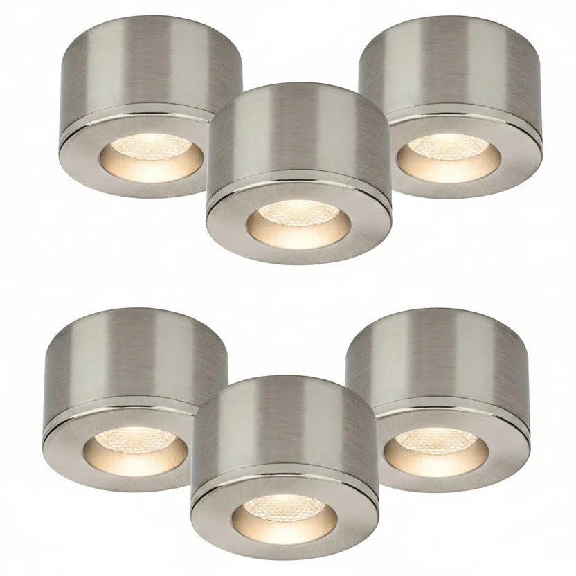 Malmbergs MD-29 LED Kit satin 6er Set LED Spots Einbau & Aufbau dimmbar Alu IP44 36mm – Einbaustrahler IP44, dimmbar, 36mm