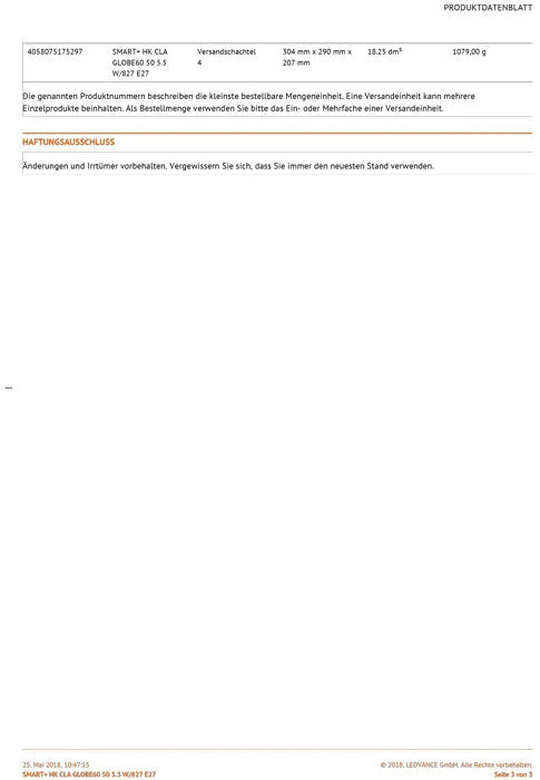 Osram Smart+ Filament Globe E27 5.5W dimmbar für Apple