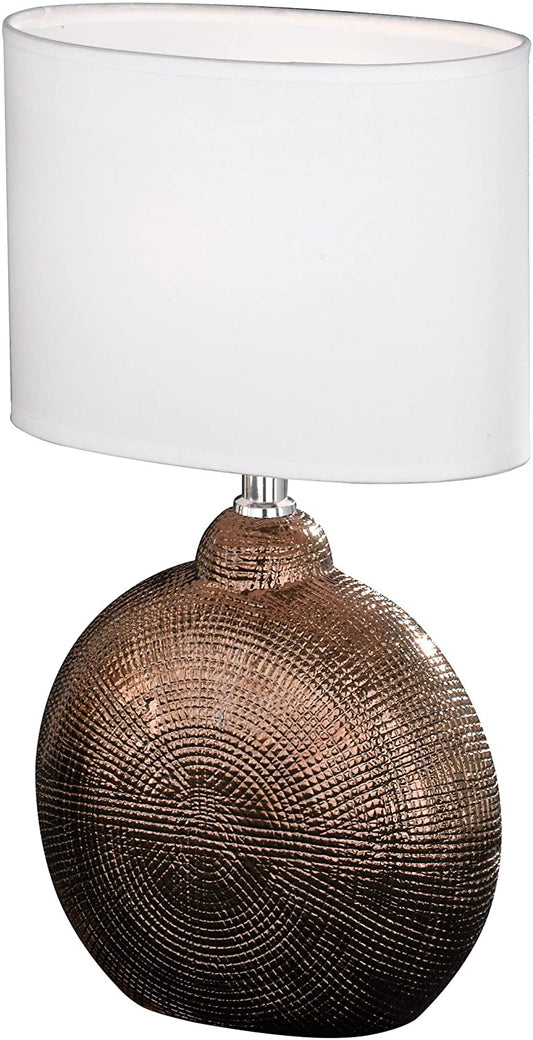 Dekorative Tischlampe Keramikfuß bronze oval Schirm weiß Tischlampe