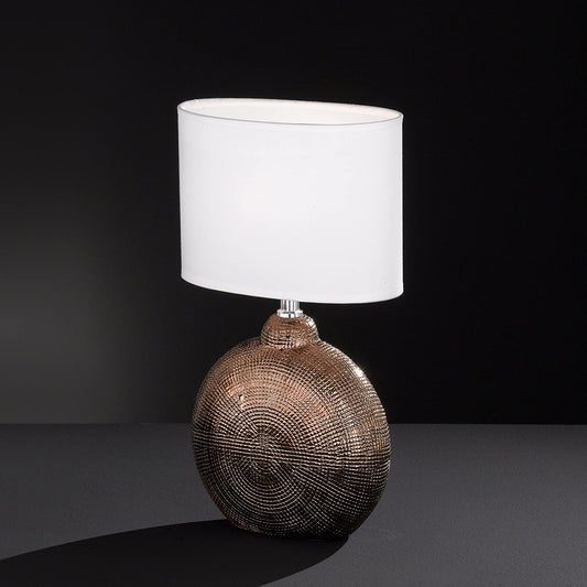Dekorative Tischlampe Keramikfuß bronze oval Schirm weiß