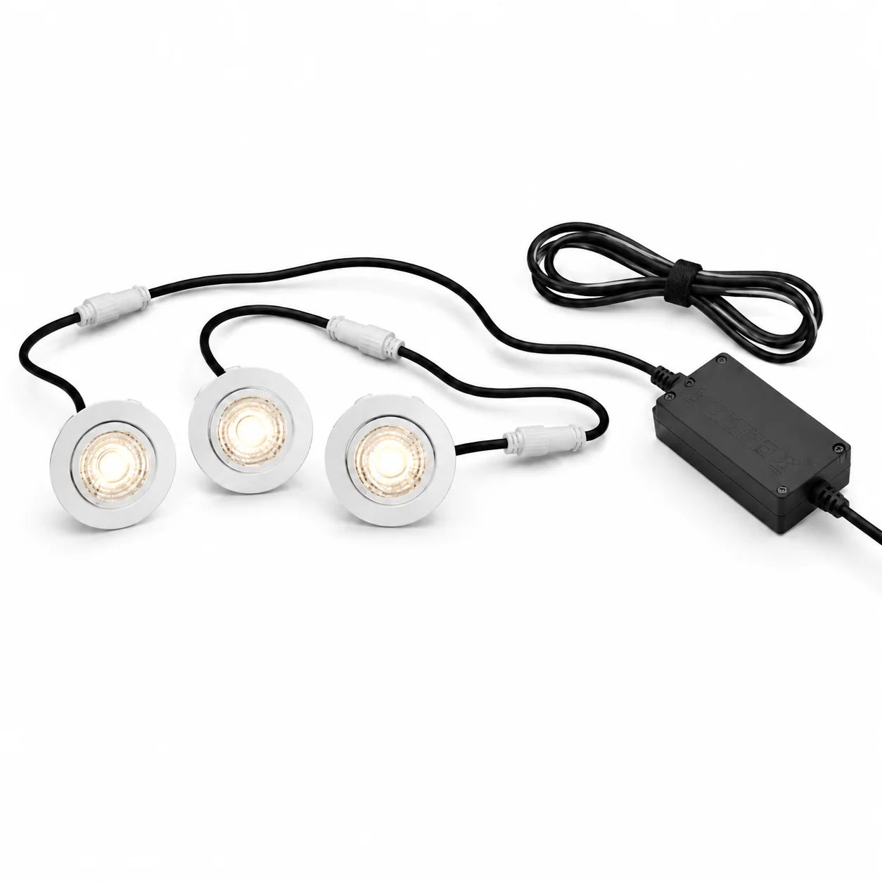 3er Set Mini LED Einbaustrahler 3×1W kaltweiß – ultra flach – IP43 – inkl. Trafo