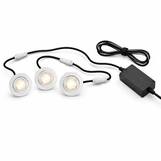 3er Set Mini LED Einbaustrahler 3×1W kaltweiß – ultra flach – IP43 – inkl. Trafo