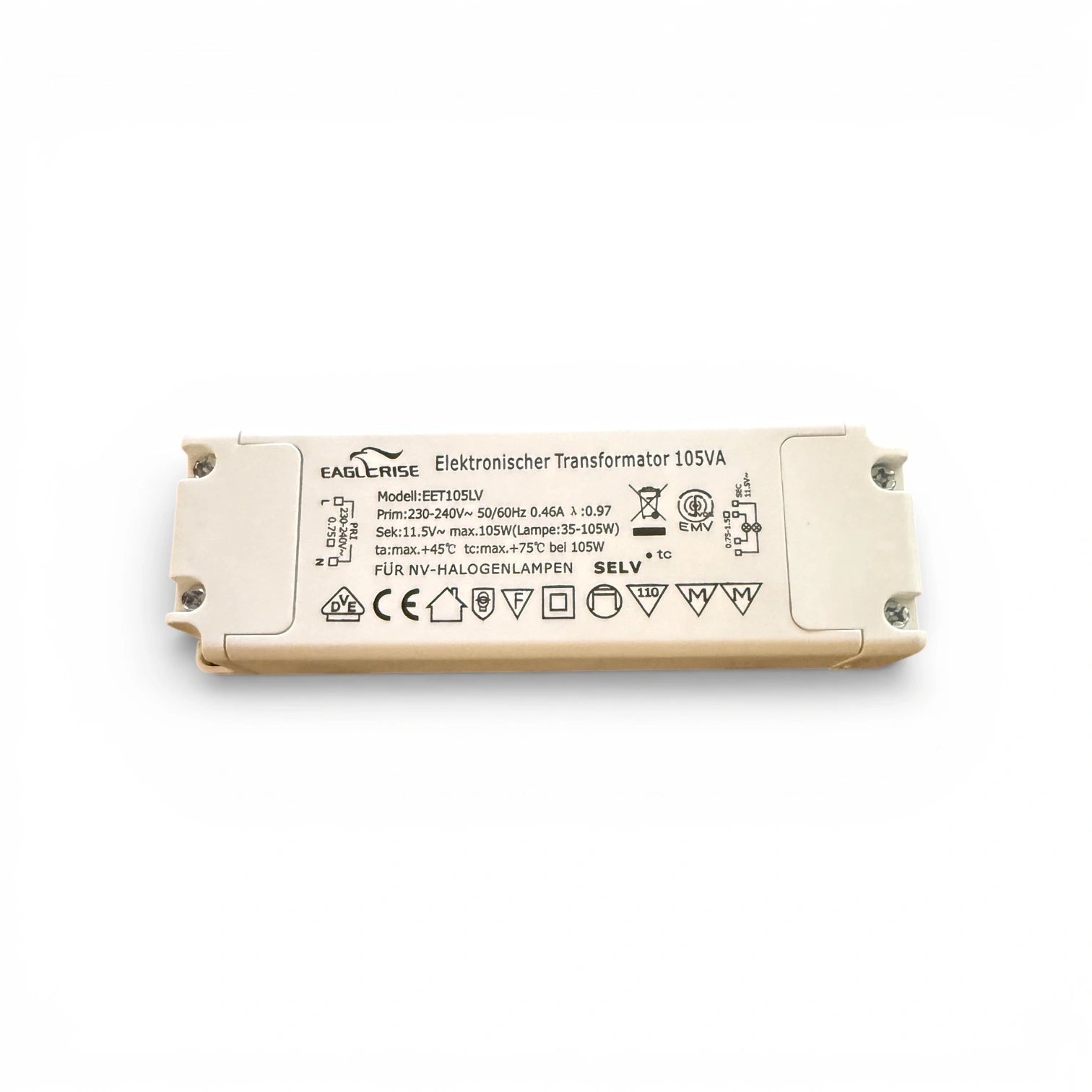EAGLERISE EET105LV Elektronischer Transformator 105VA 11,5V 35-105W für NV Halogenlampen