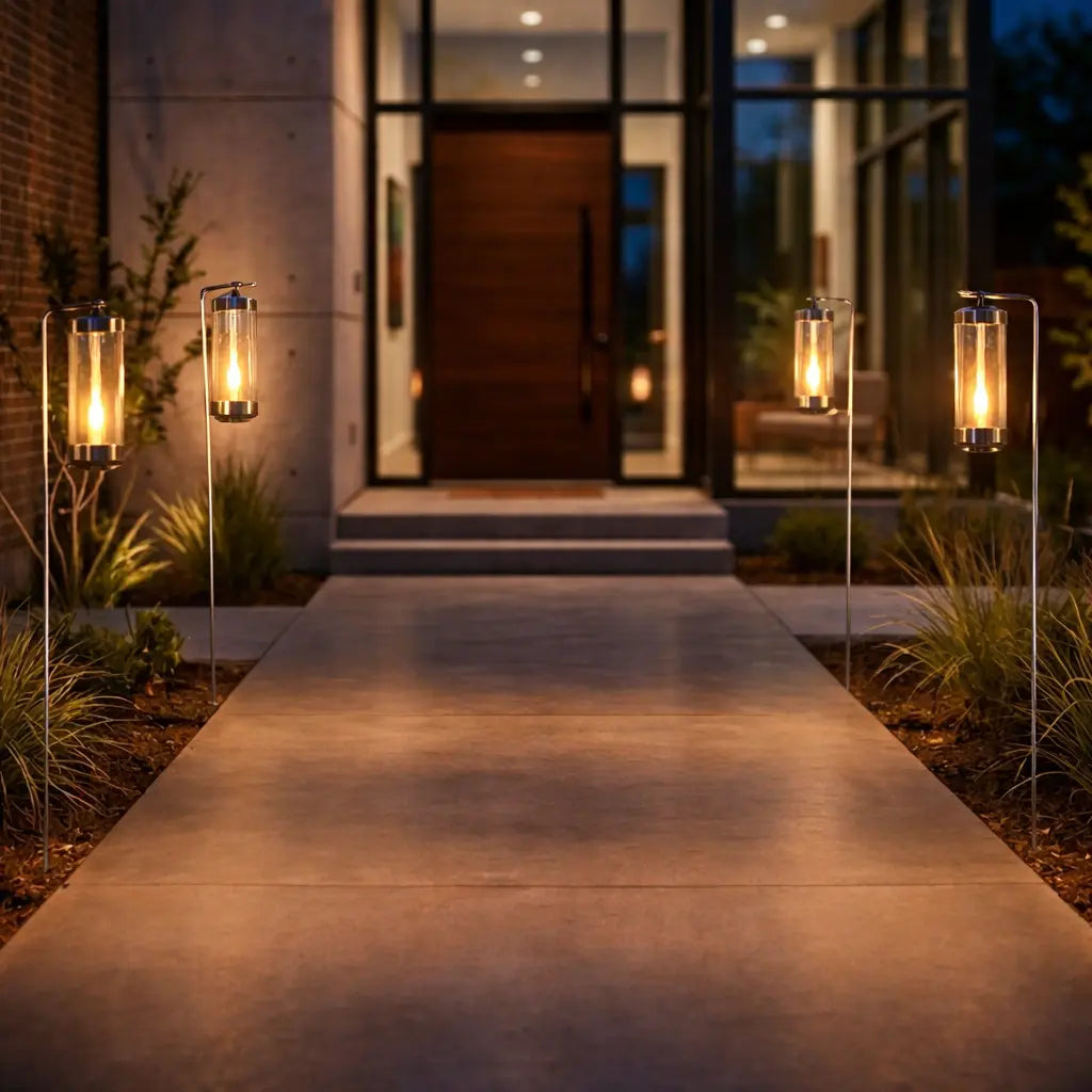 wegeleuchte ohne strom gartenlaterne mit erdspieß für led teelichter mit erdspieß laterne für blumenbeet chrom silber klares glas elle 53182 sompex