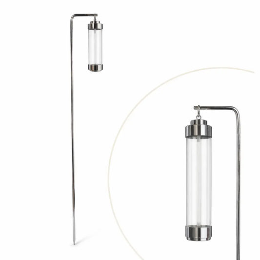 gartenlaterne mit erdspieß für led teelichter mit erdspieß chrom silber klares glas elle 53182 sompex