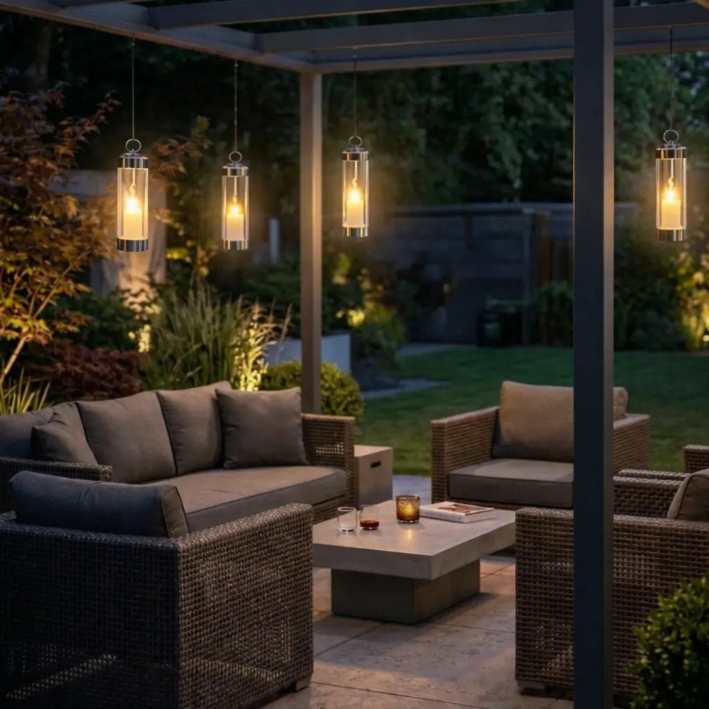 Gartenlaterne Chrom Glas gefrostet mit Stab – LED Grablicht & Grablaterne – Saasil