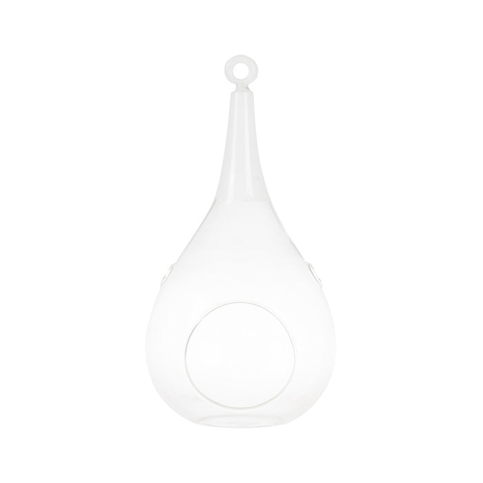 Taura Hängewindlicht aus mundgeblasenem Glas, handbemalt in Weiß. 23,5 cm, Tropfenform