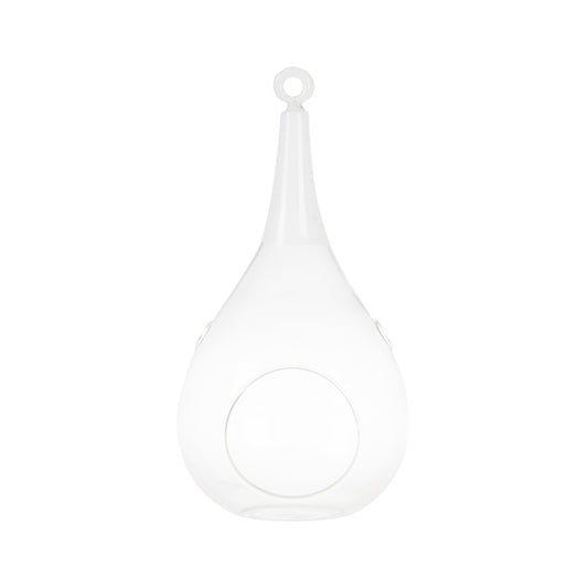 Taura Hängewindlicht aus mundgeblasenem Glas, handbemalt in Weiß. 23,5 cm, Tropfenform