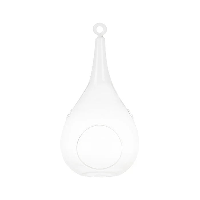 Taura Hängewindlicht aus mundgeblasenem Glas, handbemalt in Weiß. 23,5 cm, Tropfenform