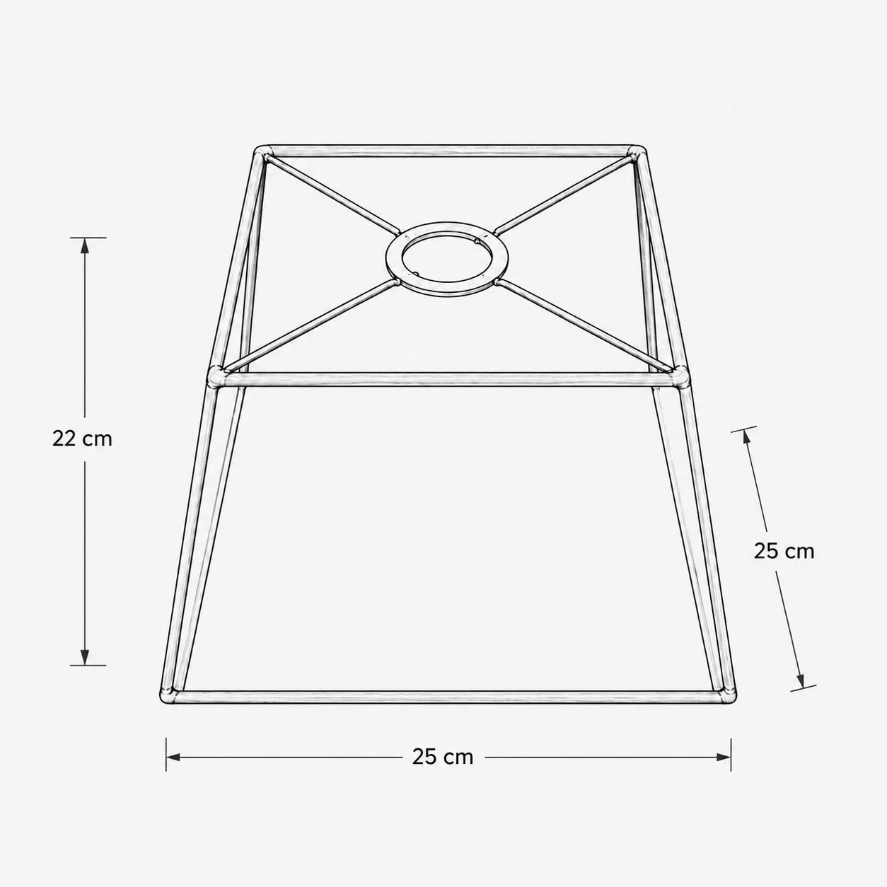 Maßgrafik des Quadratischer Lampenschirms mit 22 cm Höhe, 25 cm  Durchmesser 
