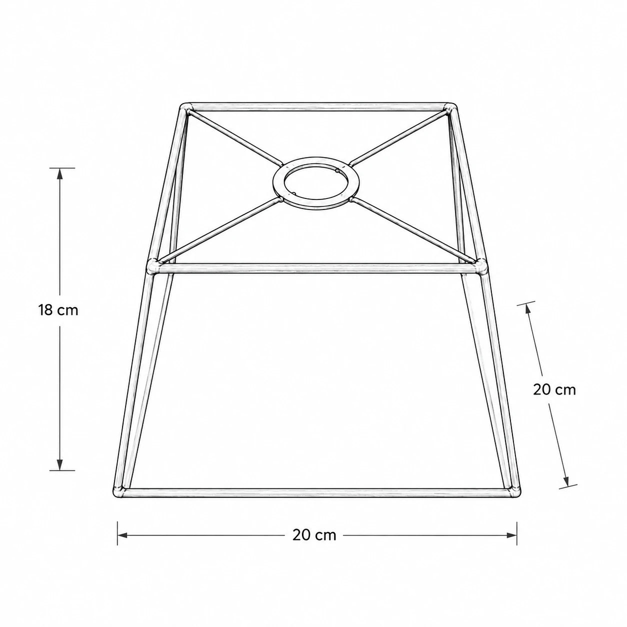 Maßgrafik des Quadratischer Lampenschirms mit 18 cm Höhe, 20 cm  Durchmesser 