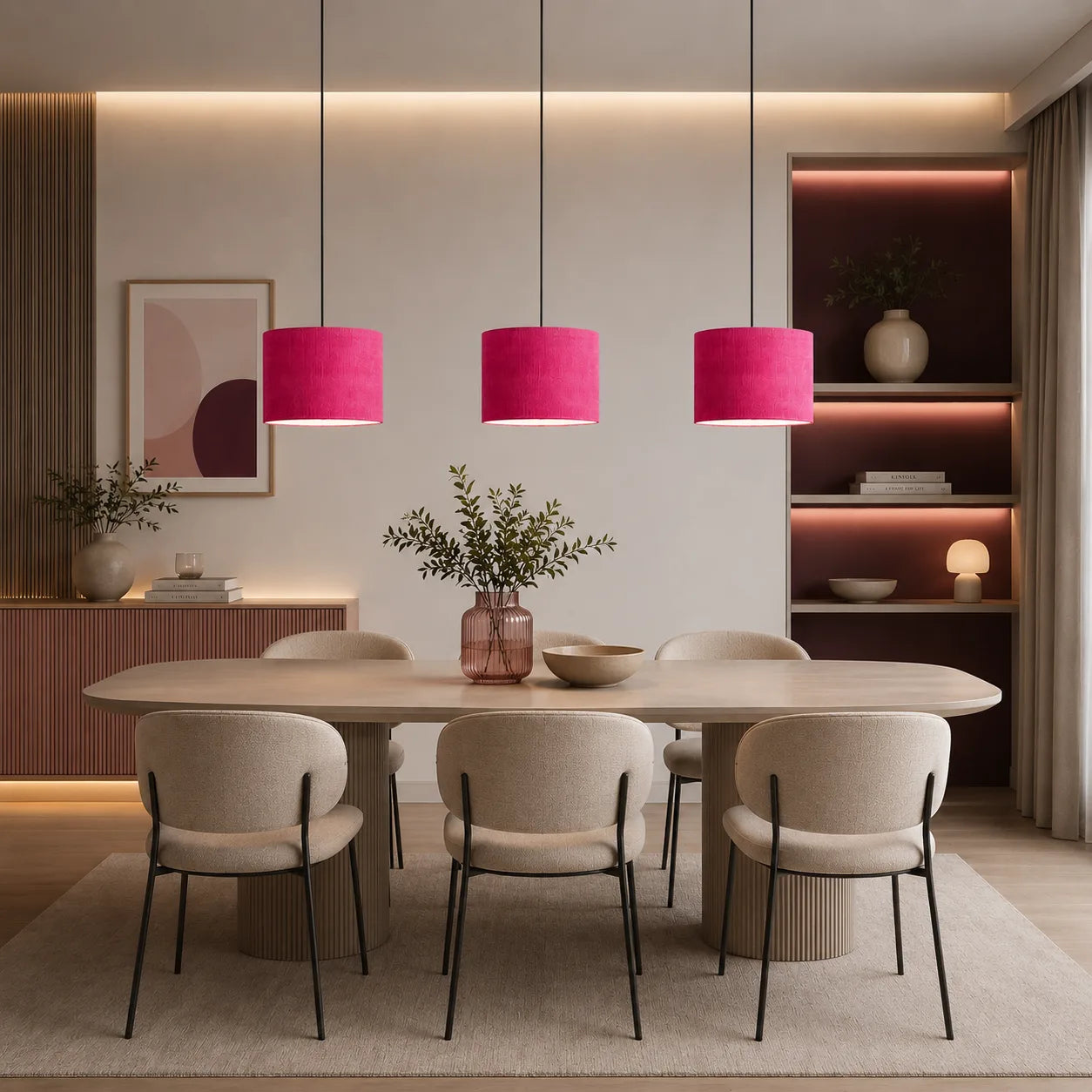 Lampenschrme in Pink als Hängelampe in Esszimmer.
