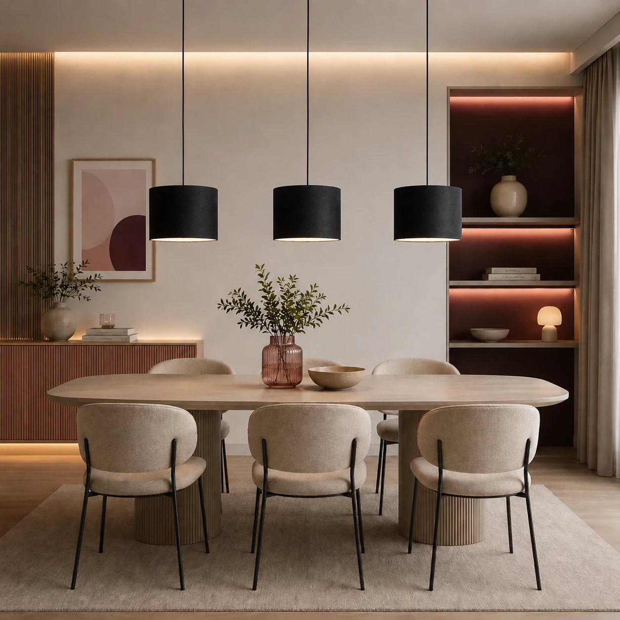 Lampenschrme in Schwarz als Hängelampe in Esszimmer.