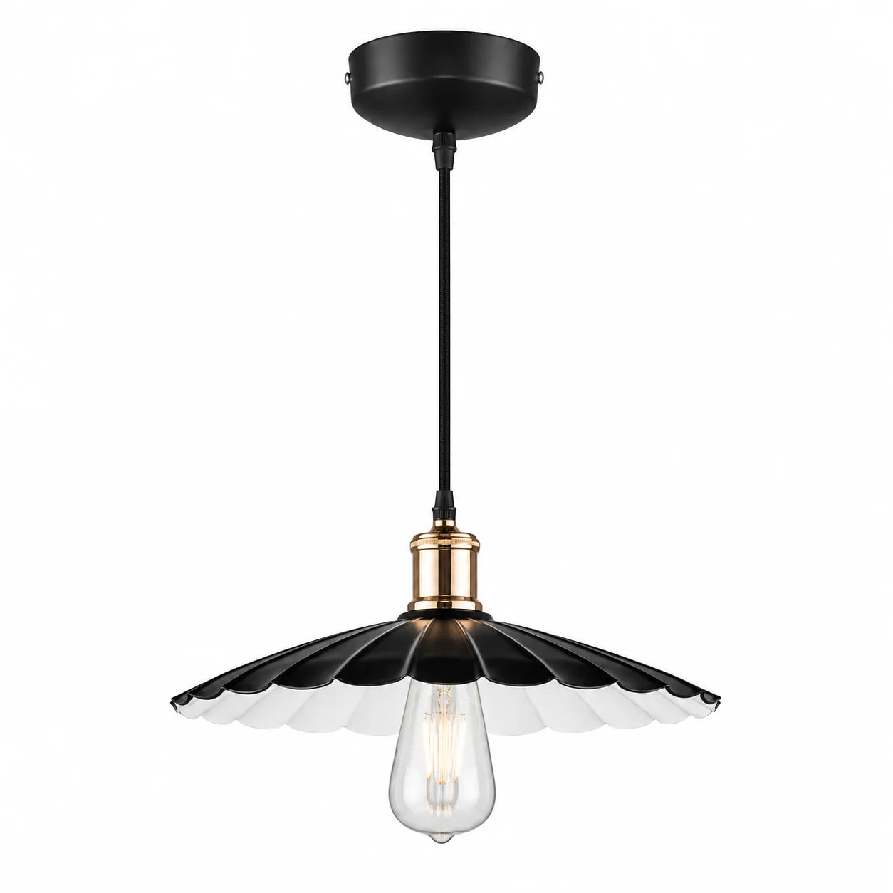 Design Hängelampe Schwarz/Weiß mit Golddetail
