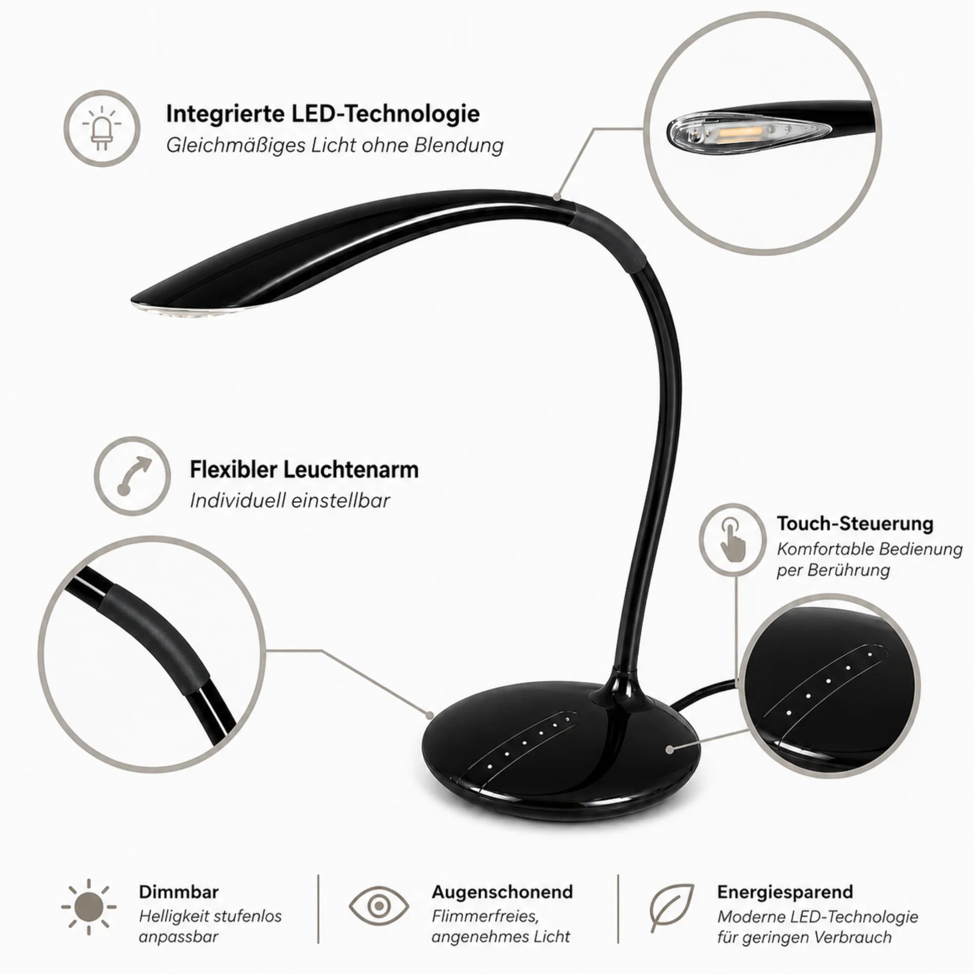 Design LED Schreibtischleuchte  Schwarz 