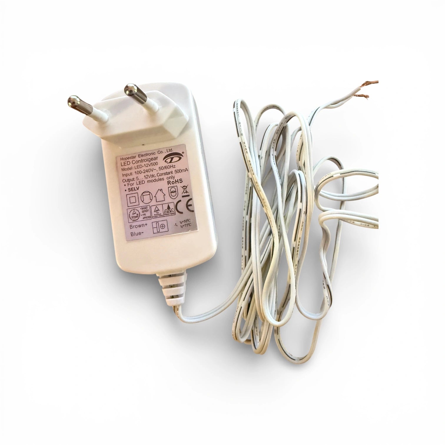 LED Steckertrafo 12V 500mA Weiß – 6W Netzteil 12V DC Adapter mit offenem Kabelende