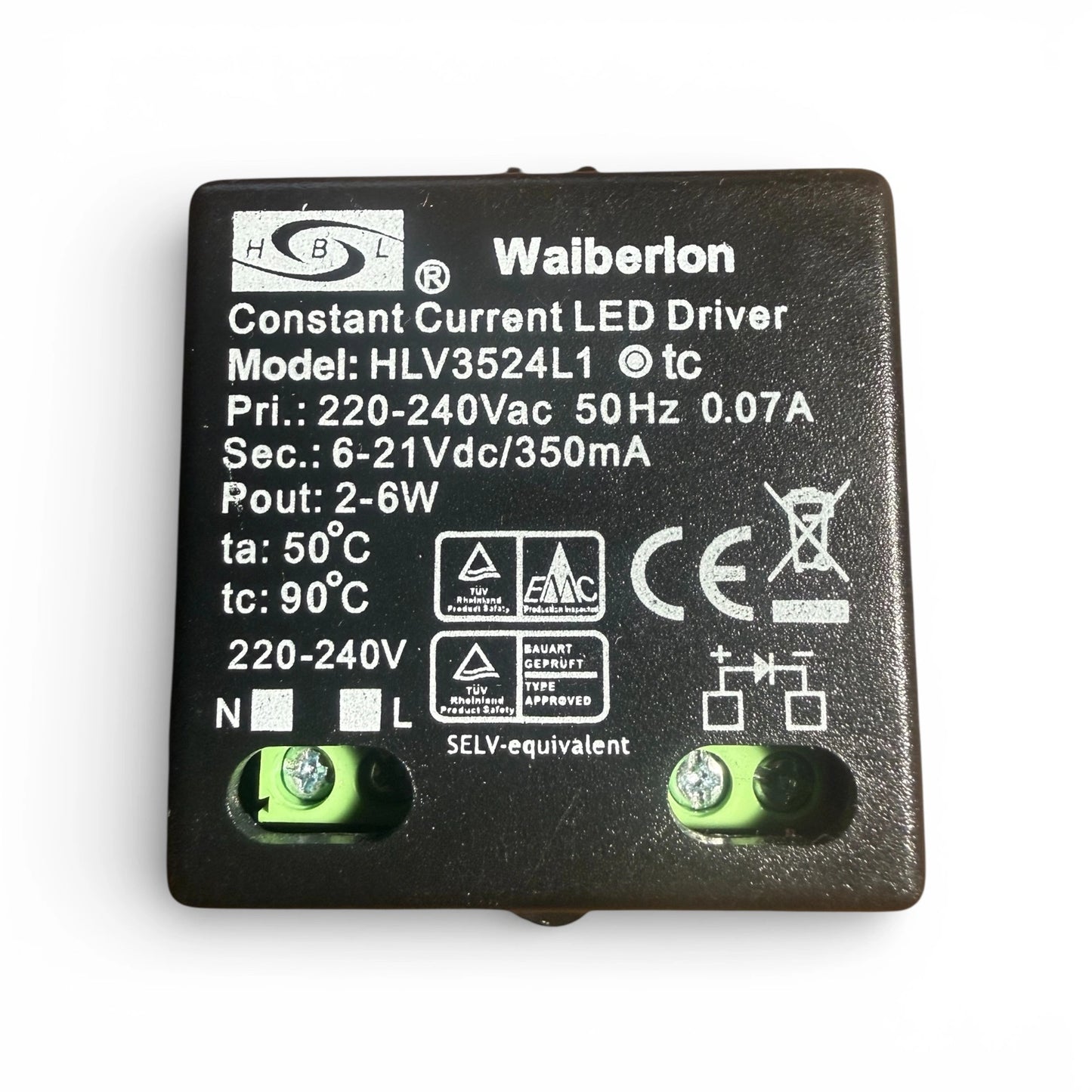 Waiberlon HLV3524L1 Constant Current LED Driver 350mA 6-21V 2-6W für LED Deckenlampen und Module