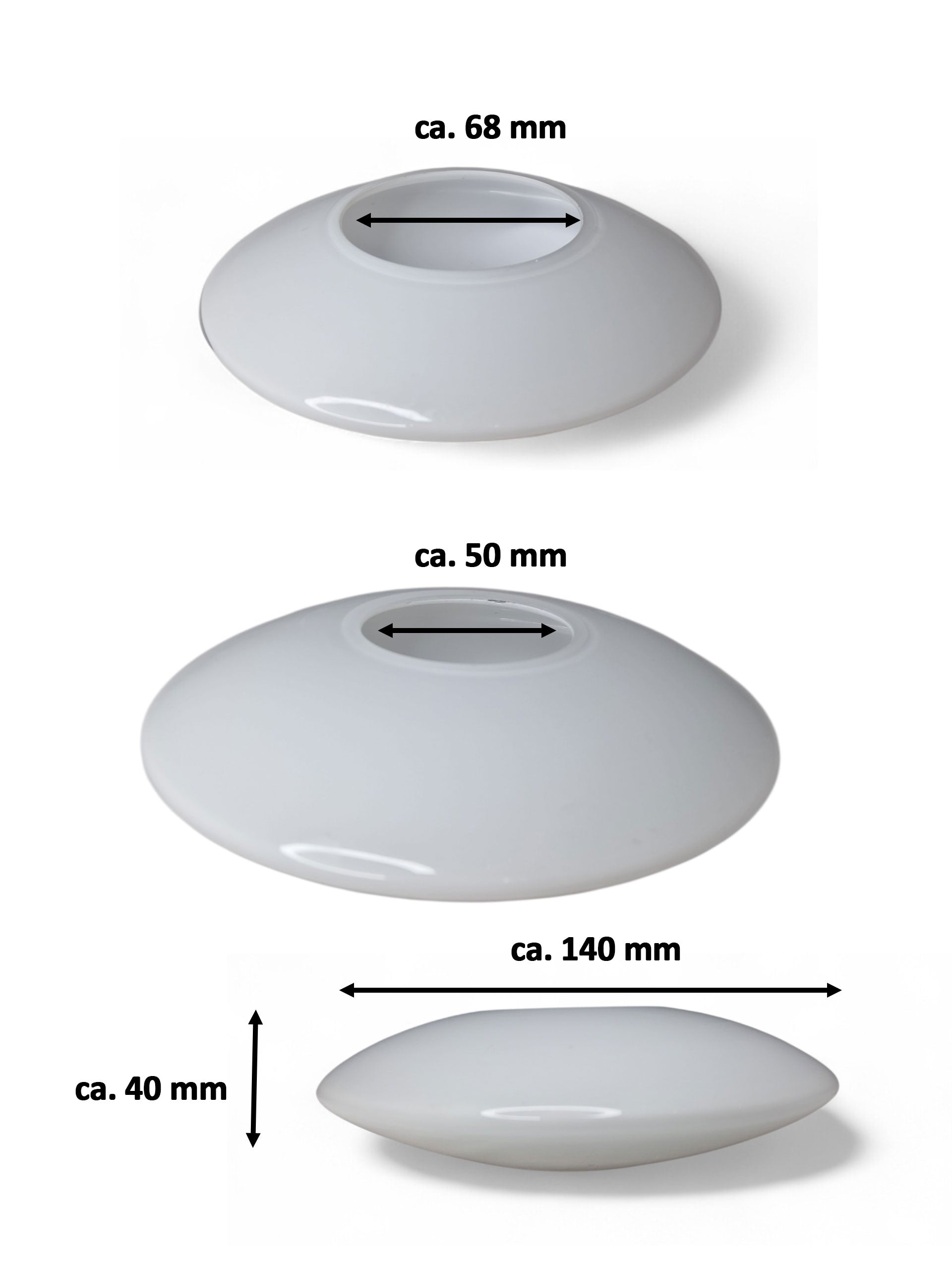 Lampenglas weiß rund flach ufo schalenform 14 cm ersatzglas pendelleuchte fluxx sompex 79726 79727 loch 5cm höhe 4 cm loch 6,8 cm